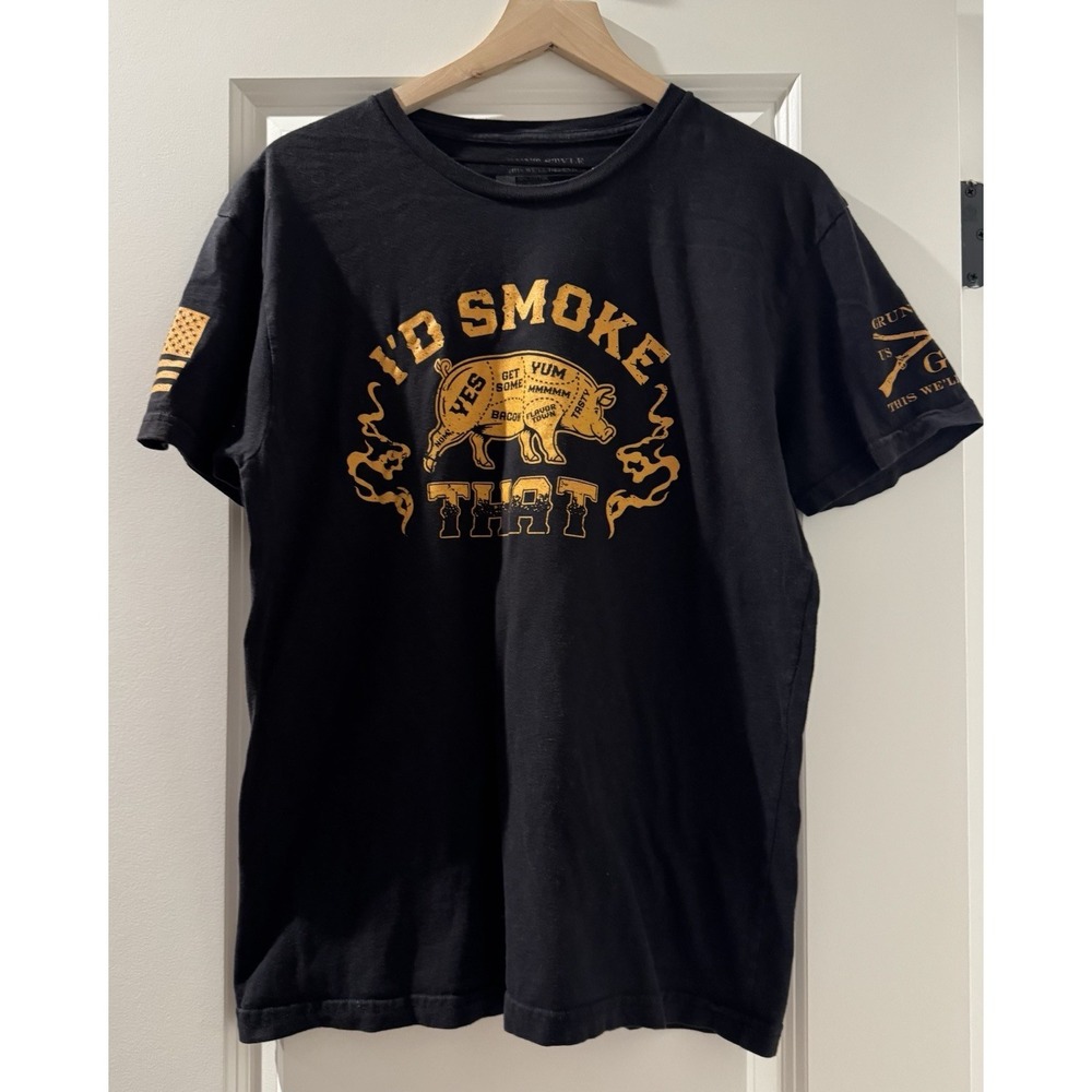 Grunt Style BBQ Bacon Pig Graphic T Shirt Mens Large Black Patriotic Military